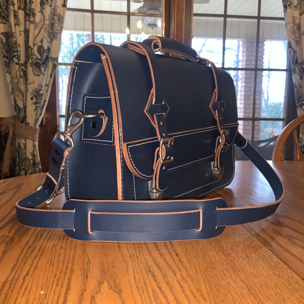 Hand Stitched Navy English Bridle Briefcase - Mapleton Road
