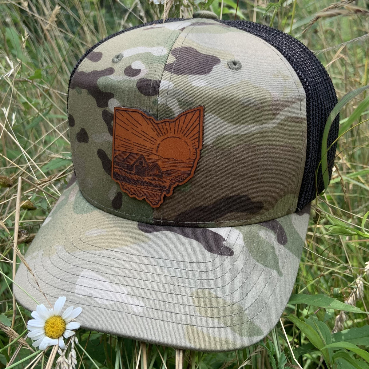 Custom Leather Patch Trucker Hat Camo Styles Mapleton Road